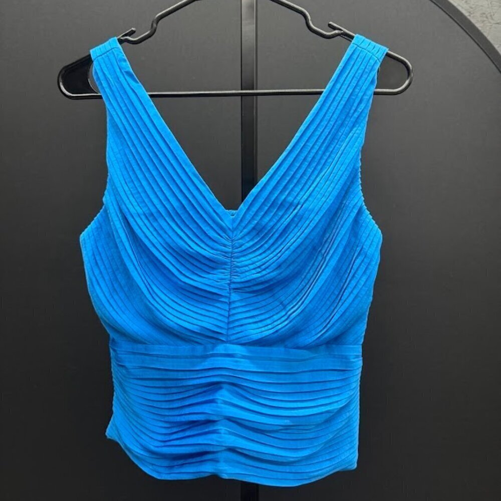 Express Blue Minimalist Cinched Ribbed Smocked Sleeveless Tank